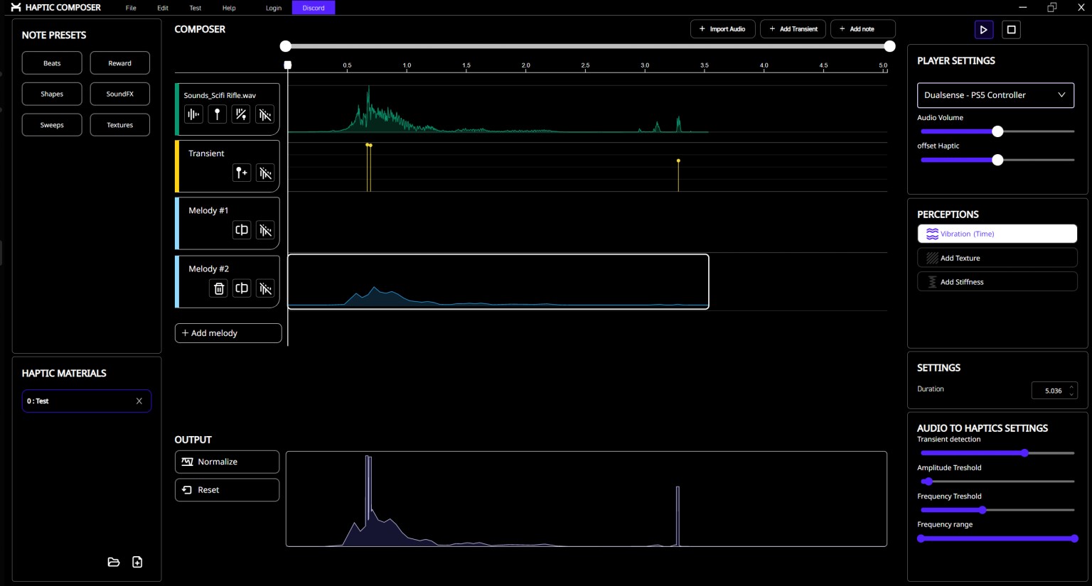 Haptic Composer Player Settings for the PlayStation DualSense controller
