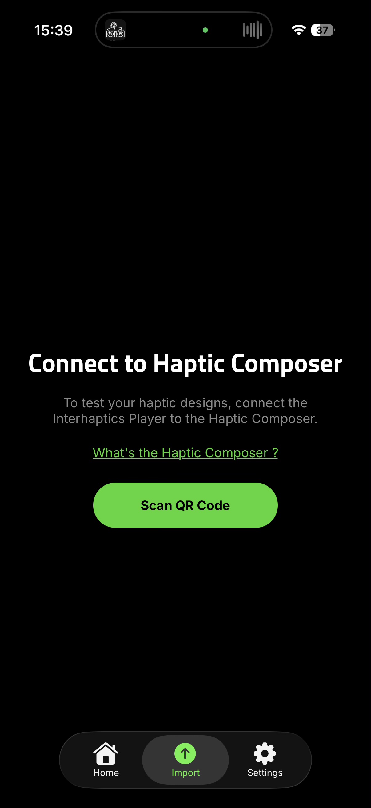 Connect to Haptic Composer screen