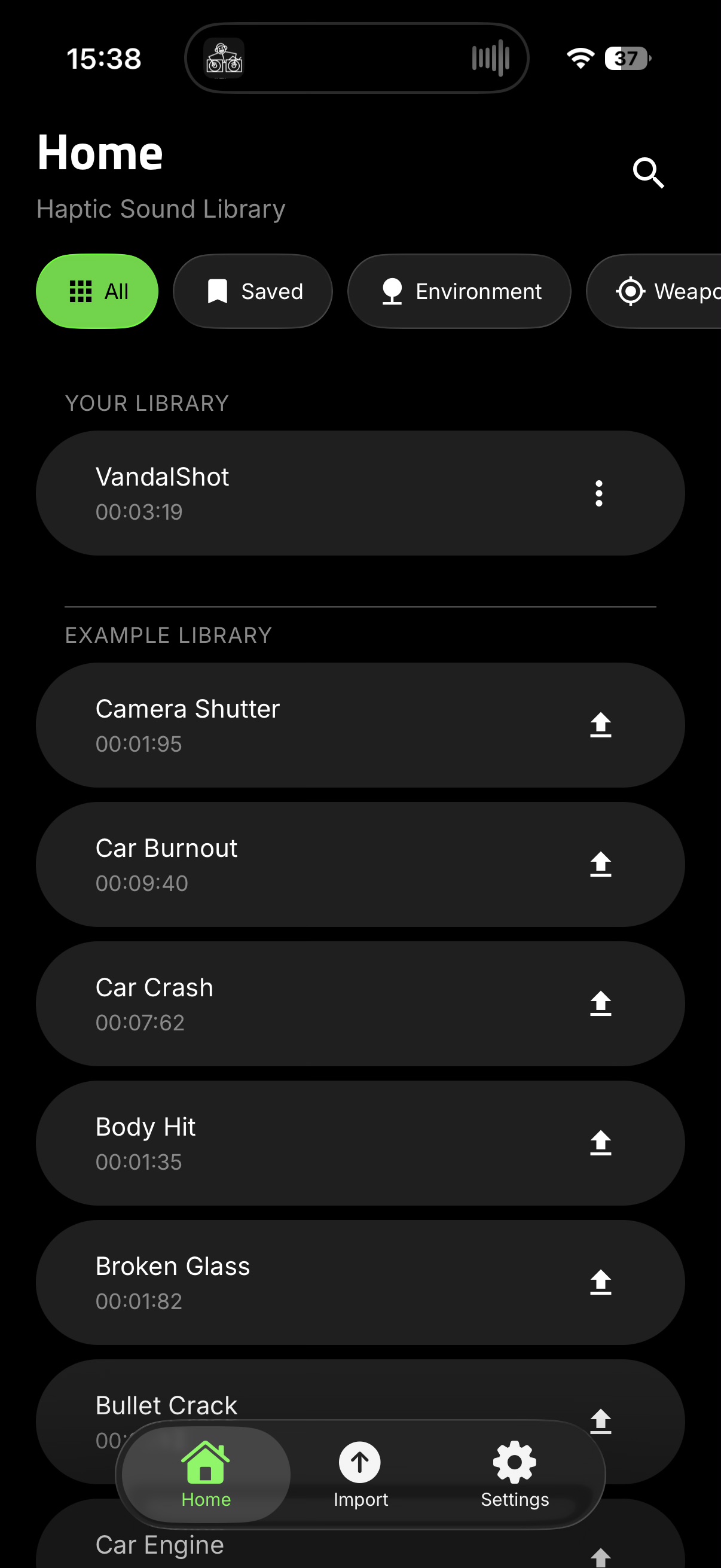 Haptic Sound Library home screen