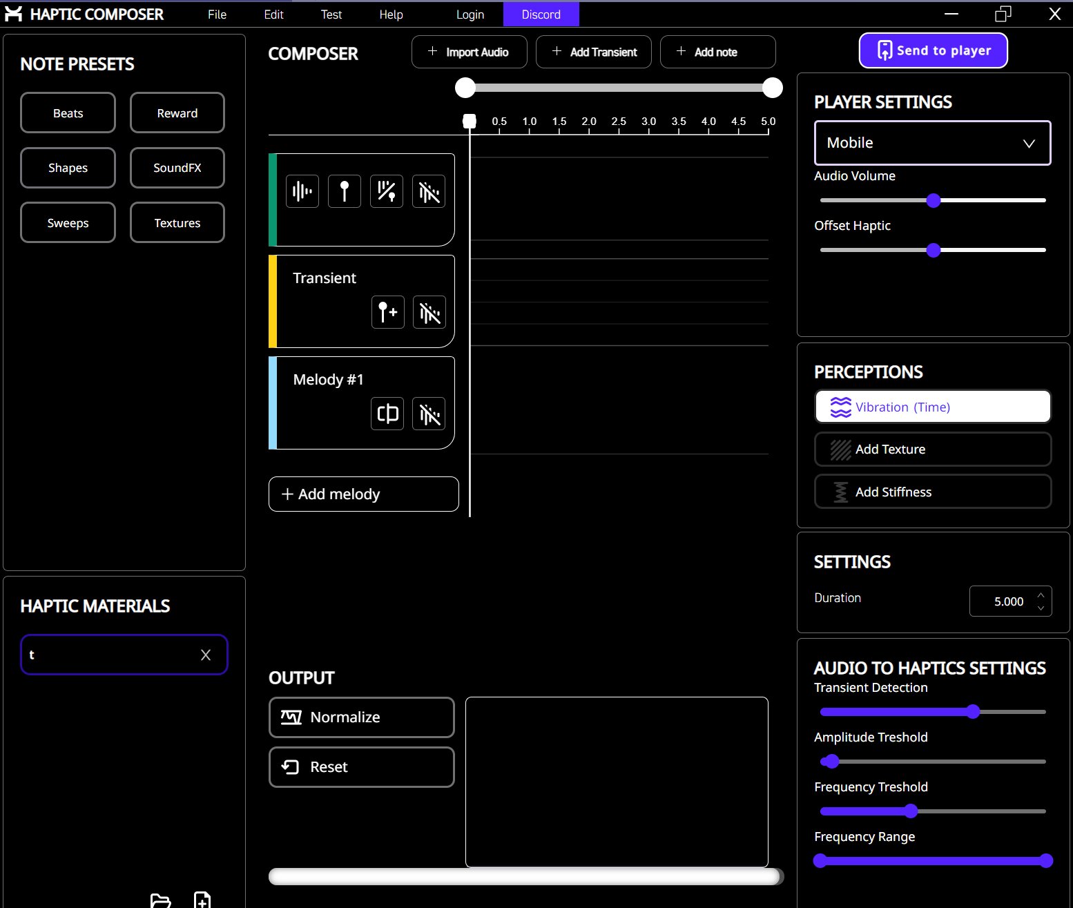Interhaptics Player Test Screen