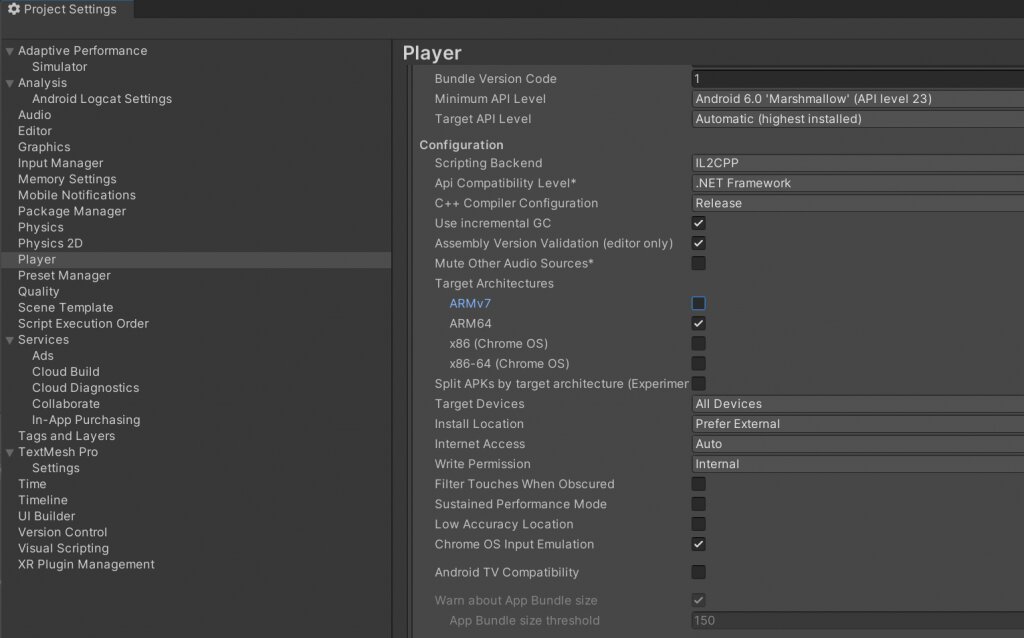 Unity Player Settings - Android