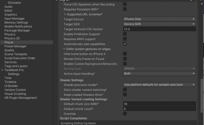 Unity Player Settings - iOS