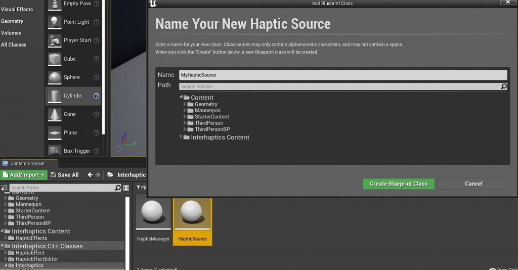 Unreal Haptic Source Blueprint