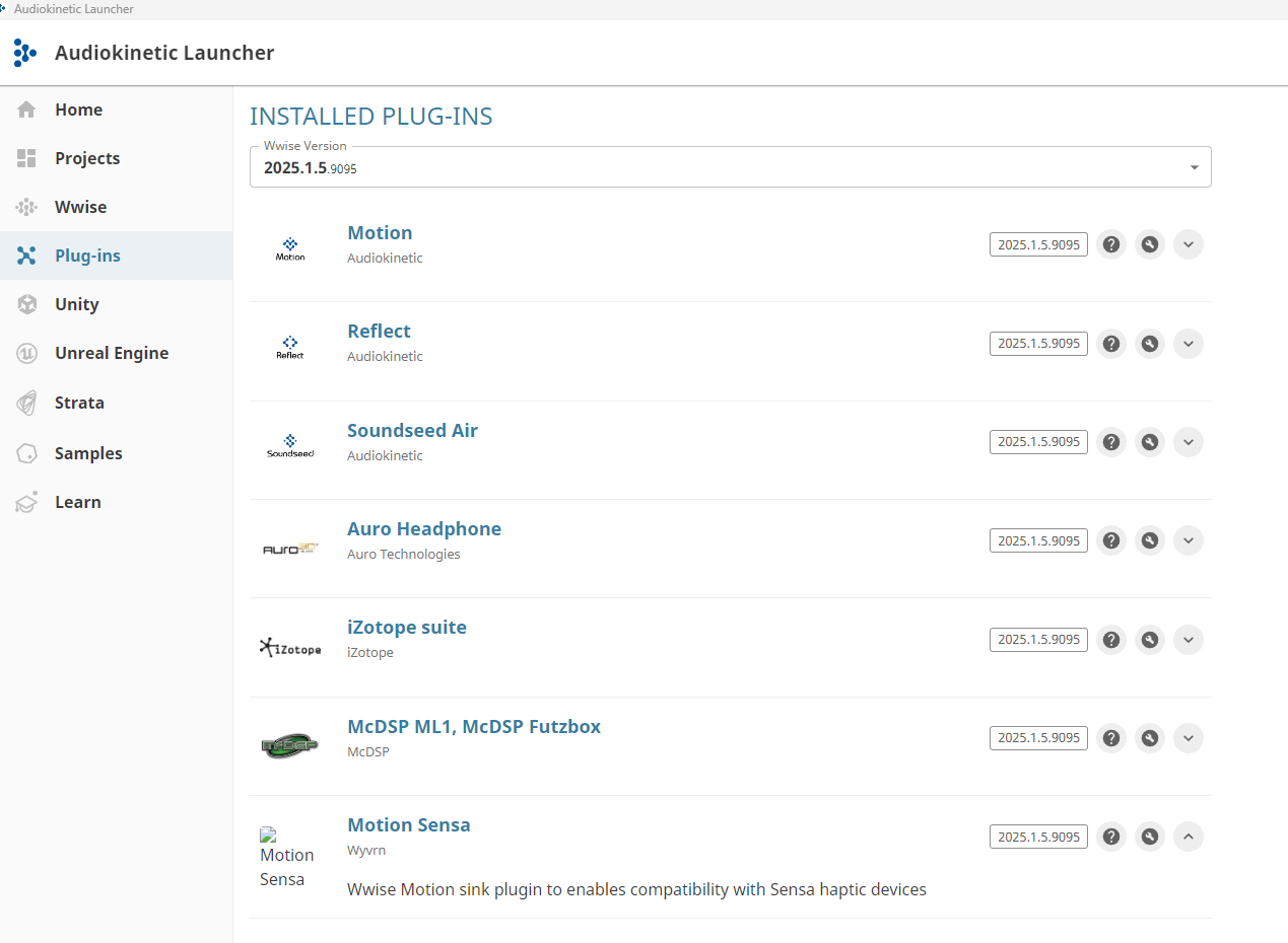 Installed Plug-ins list with Motion and Motion Sensa