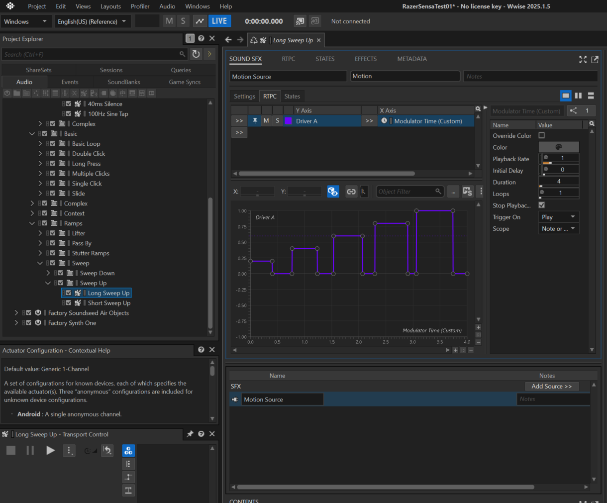 RTPC curve for Driver A over Modulator Time (Custom)